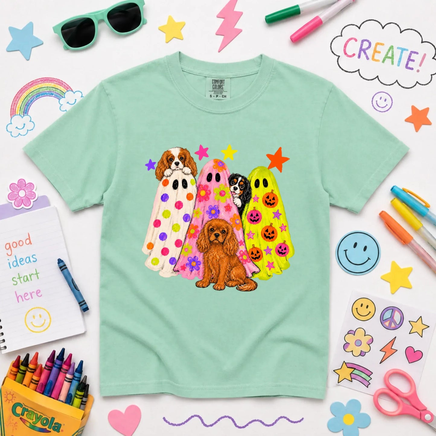 Cavalier Neon Ghosts Halloween YOUTH Unisex TShirt Island Reef