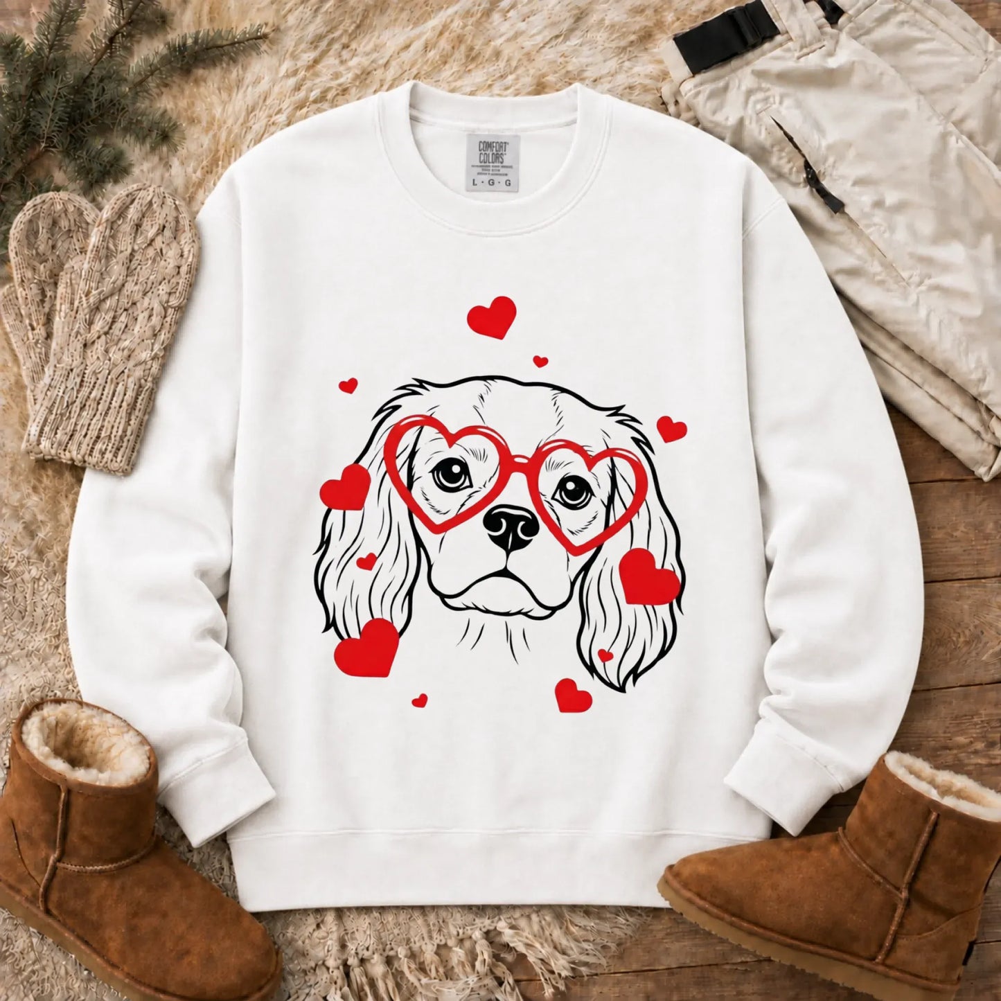 Cavalier Nerdy Love Valentine Unisex Sweatshirt White