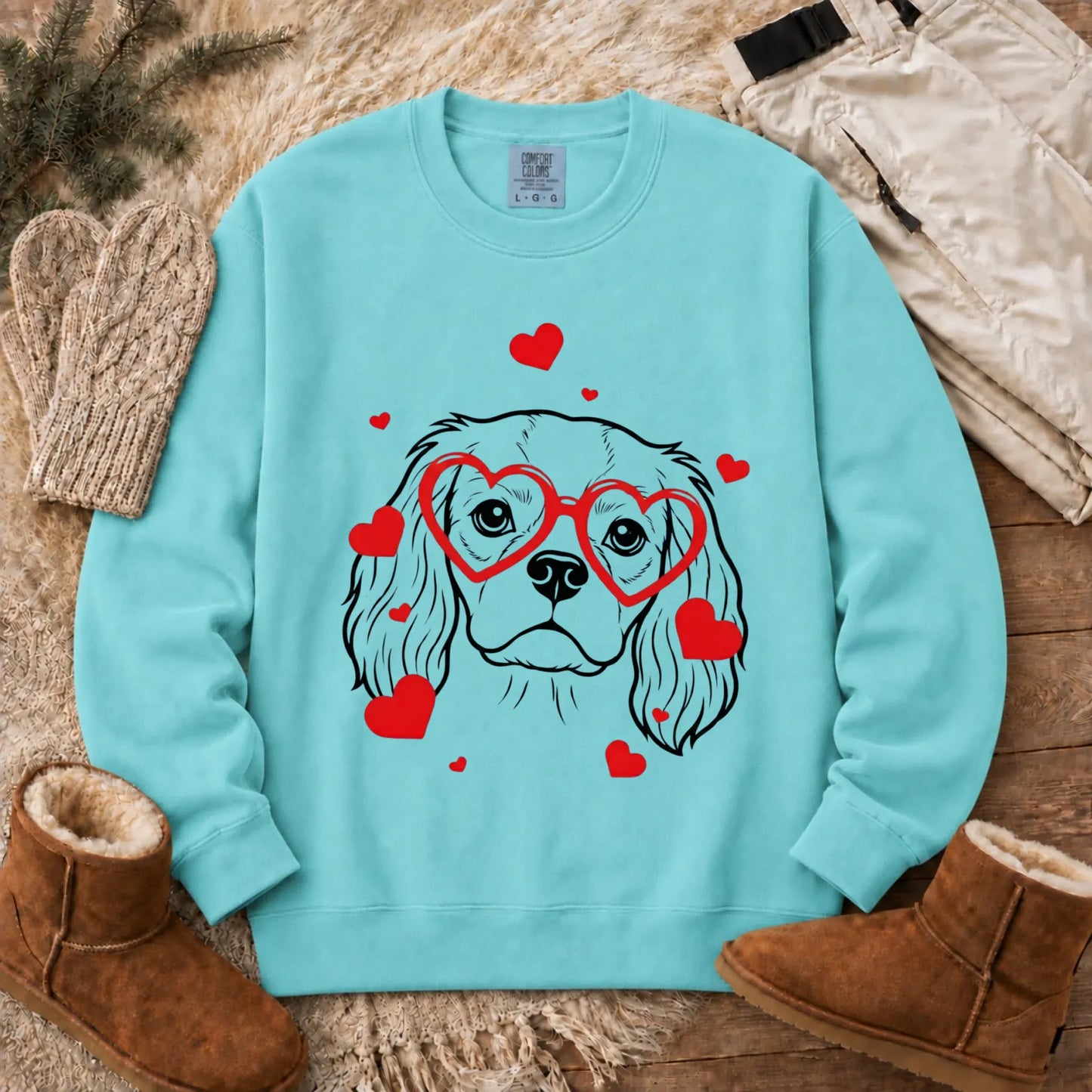 Cavalier Nerdy Love Valentine Unisex Sweatshirt Chalky Mint