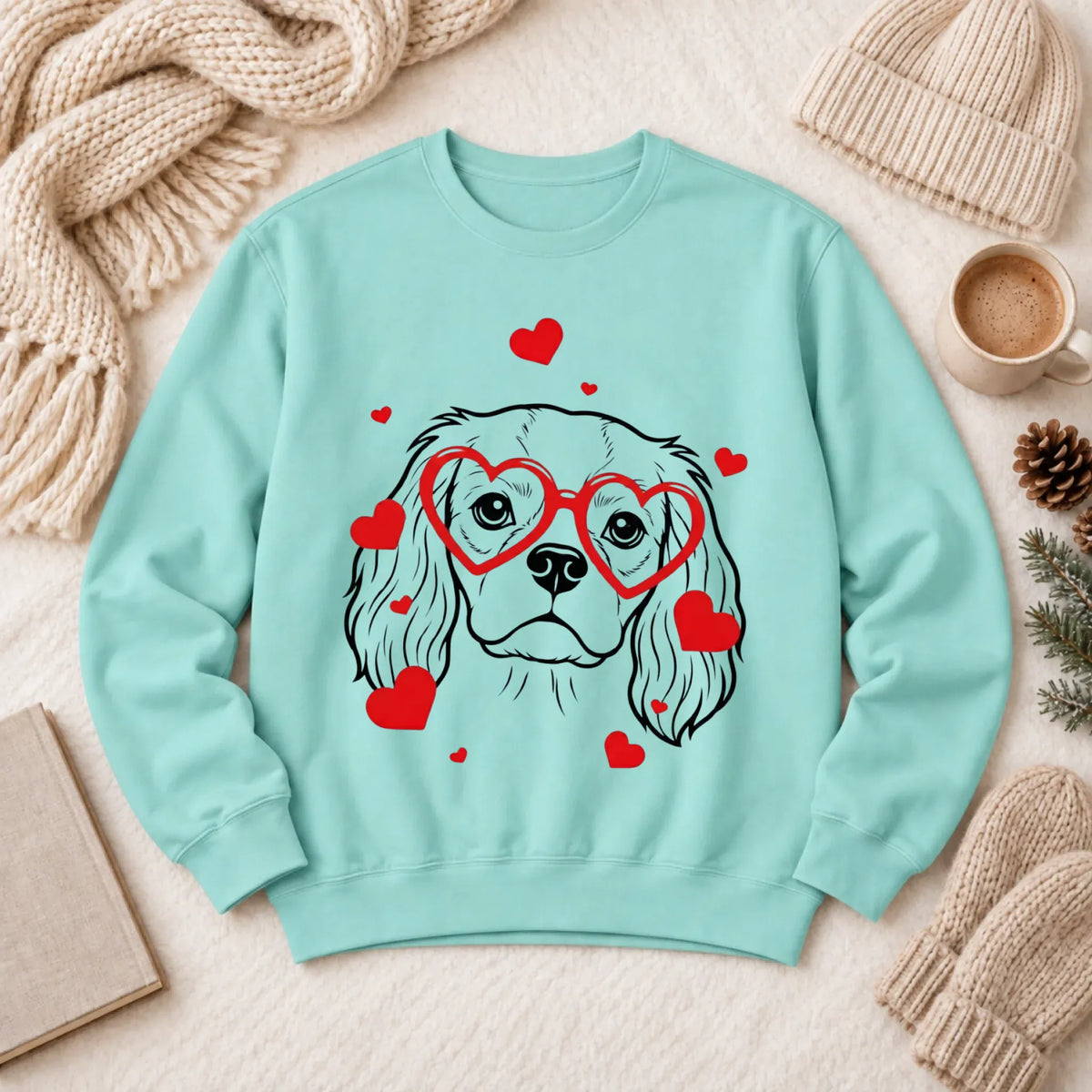Cavalier Nerdy Love Valentine Unisex Sweatshirt Chalky Mint