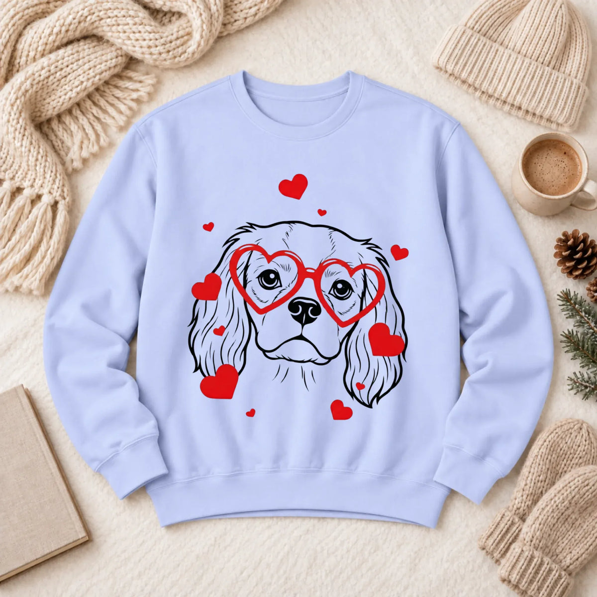 Cavalier Nerdy Love Valentine Unisex Sweatshirt Hydrangea