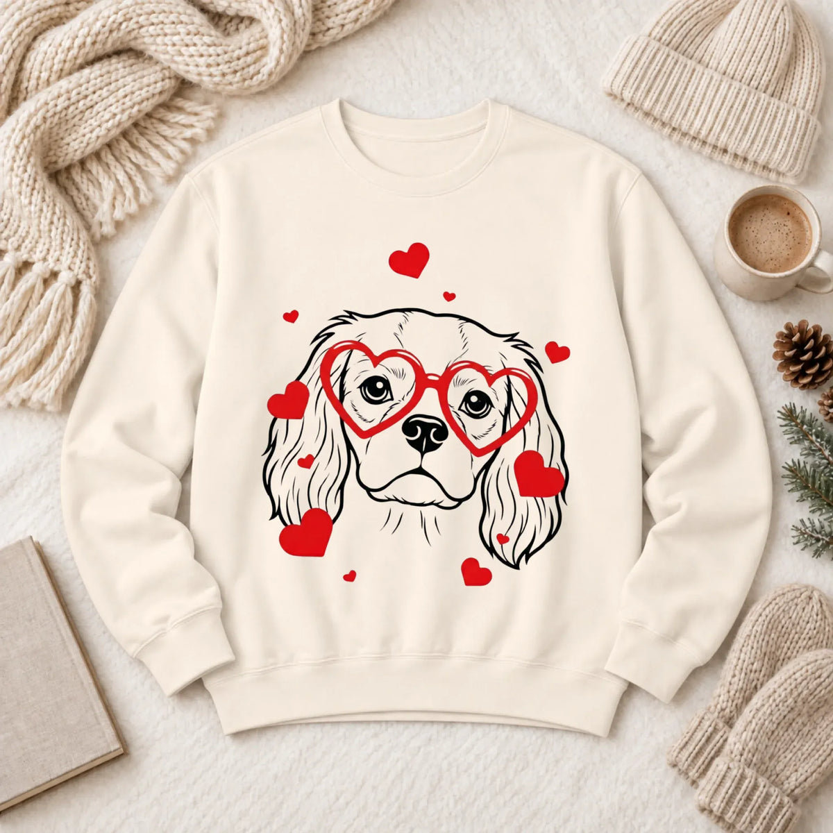 Cavalier Nerdy Love Valentine Unisex Sweatshirt Ivory