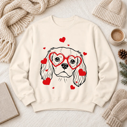 Cavalier Nerdy Love Valentine Unisex Sweatshirt Ivory