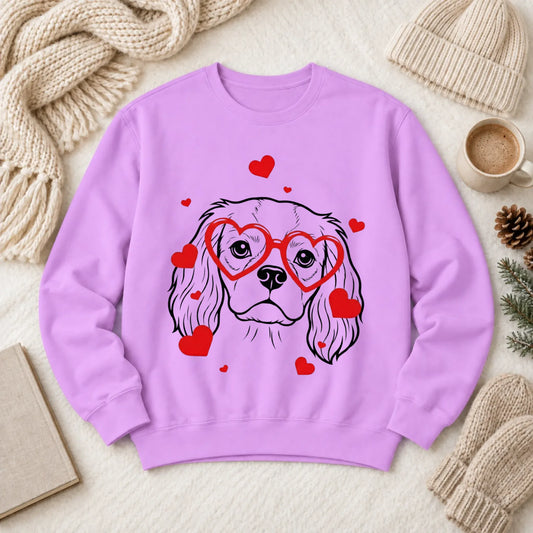 Cavalier Nerdy Love Valentine Unisex Sweatshirt Neon Violet