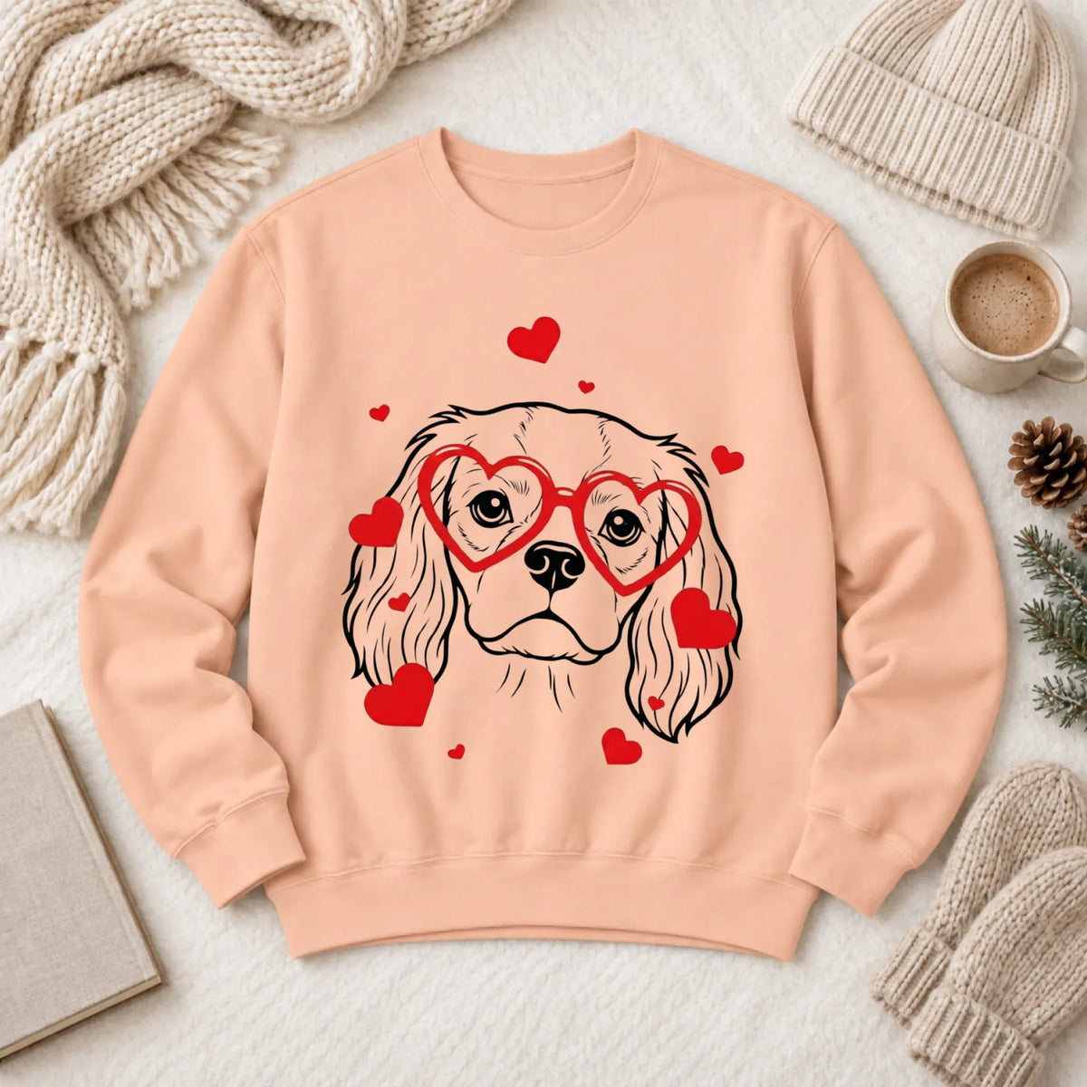 Cavalier Nerdy Love Valentine Unisex Sweatshirt Peachy