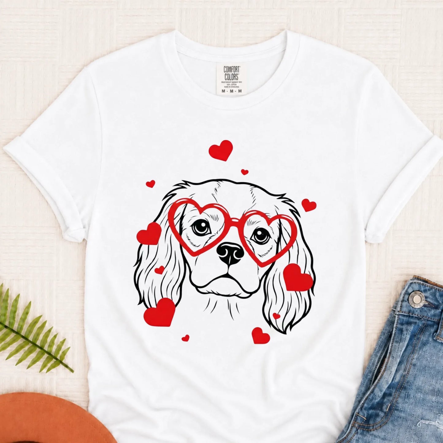 Cavalier Nerdy Love Valentine Unisex Tshirt White