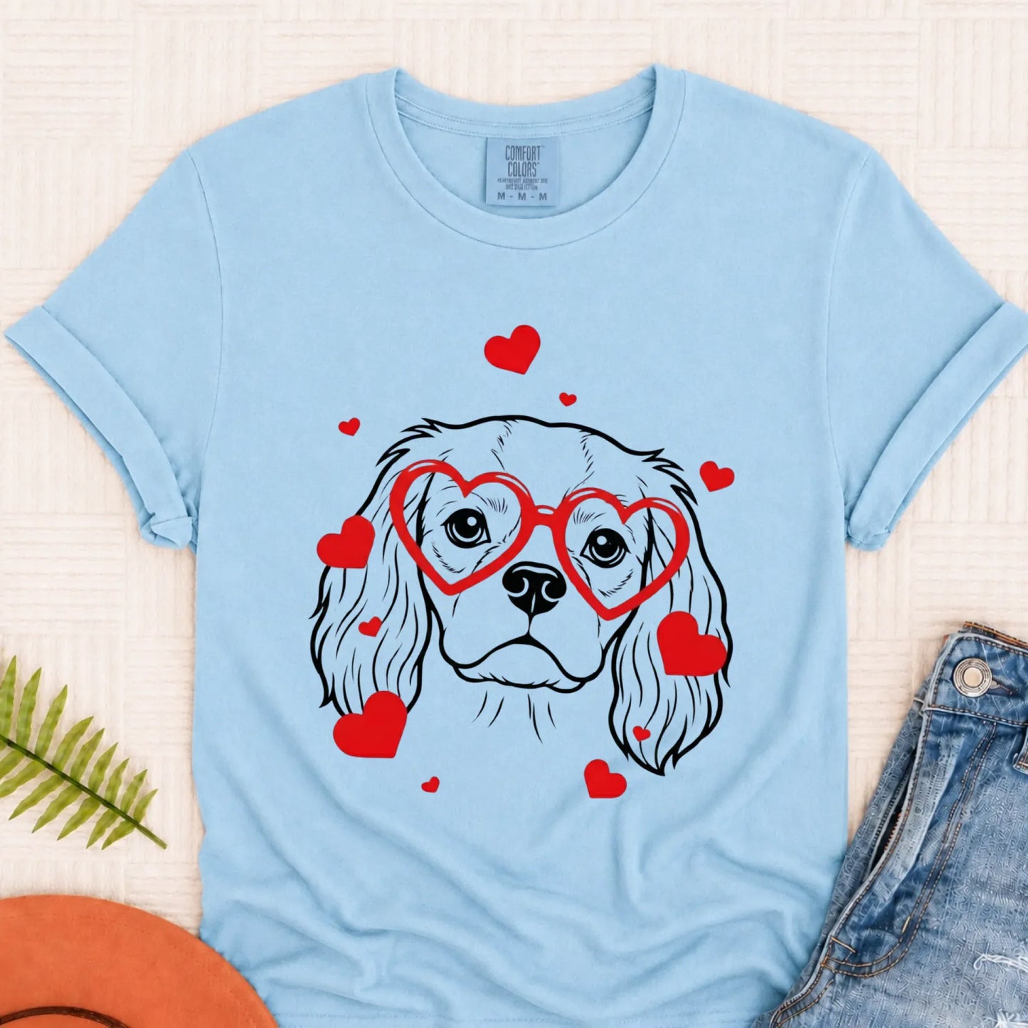 Cavalier Nerdy Love Valentine Unisex Tshirt Chambray
