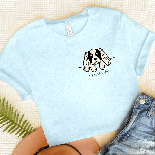 Personalized Cavalier Pocket Tried Unisex Tshirt Heather Ice Blue