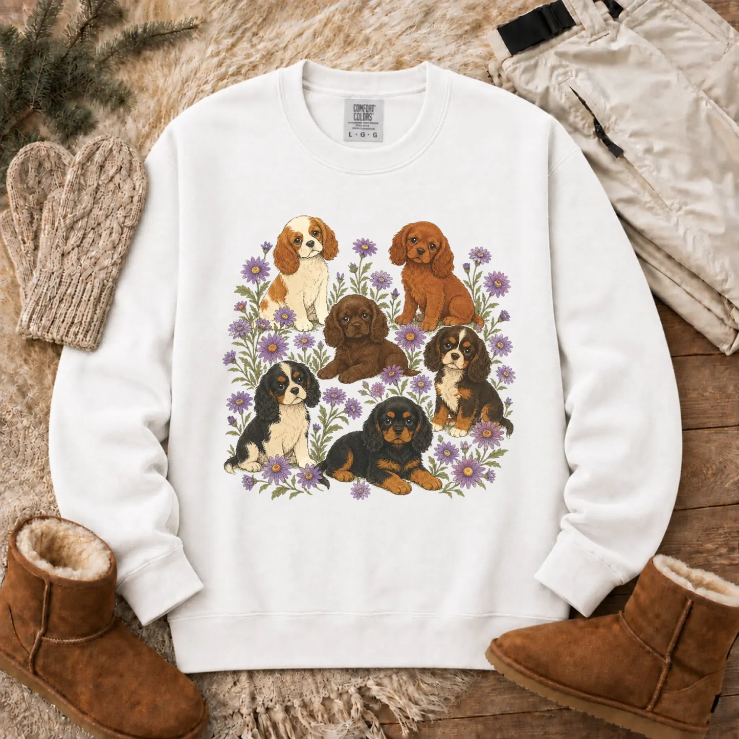 Cavalier Puppies Butterflies Unisex Sweatshirt White