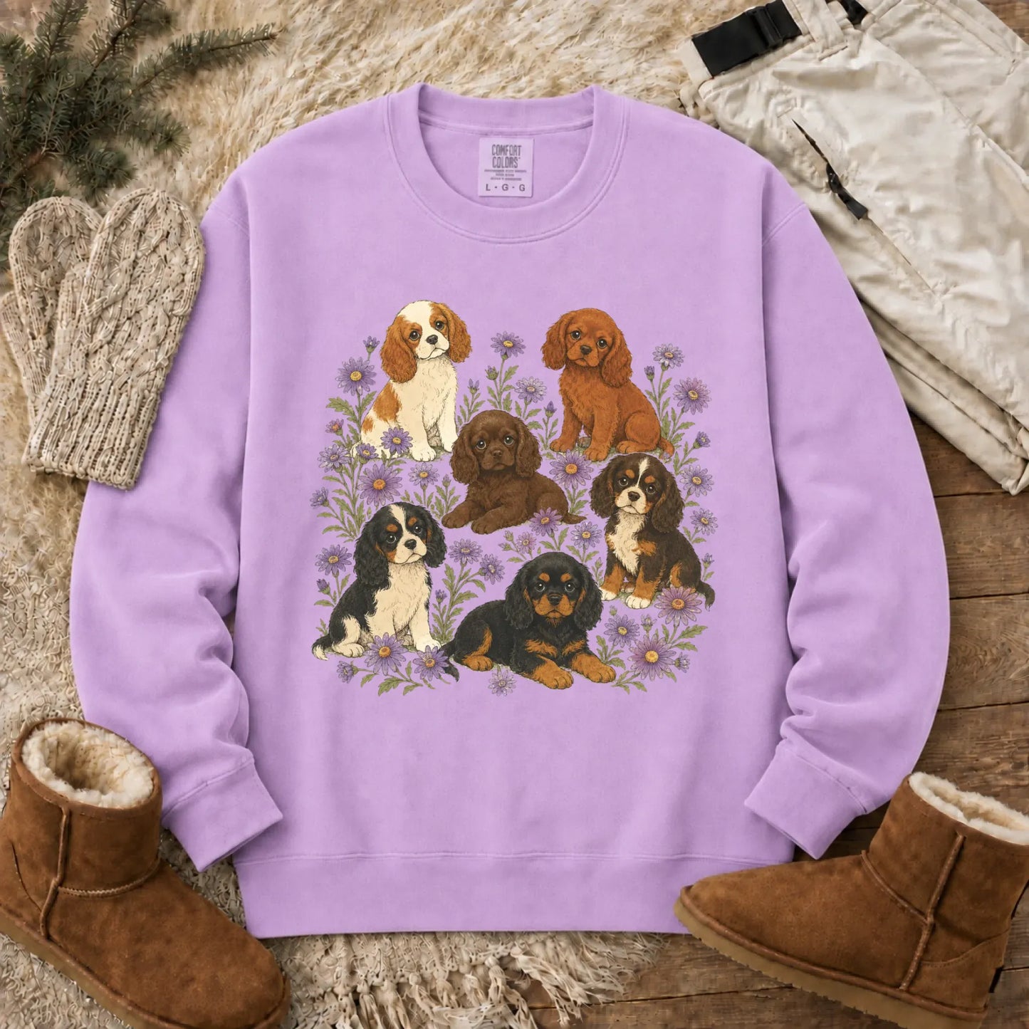 Cavalier Puppies Butterflies Unisex Sweatshirt Orchid