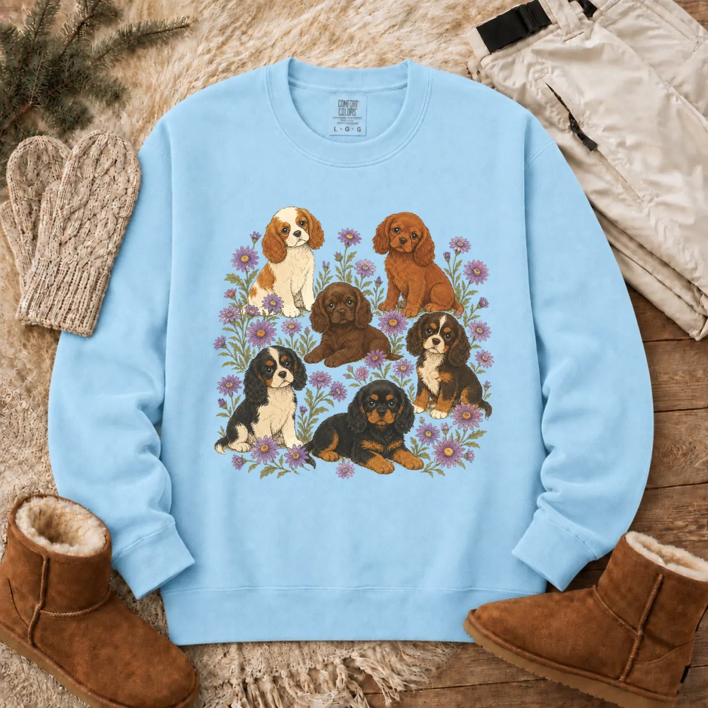 Cavalier Puppies Butterflies Unisex Sweatshirt Chambray