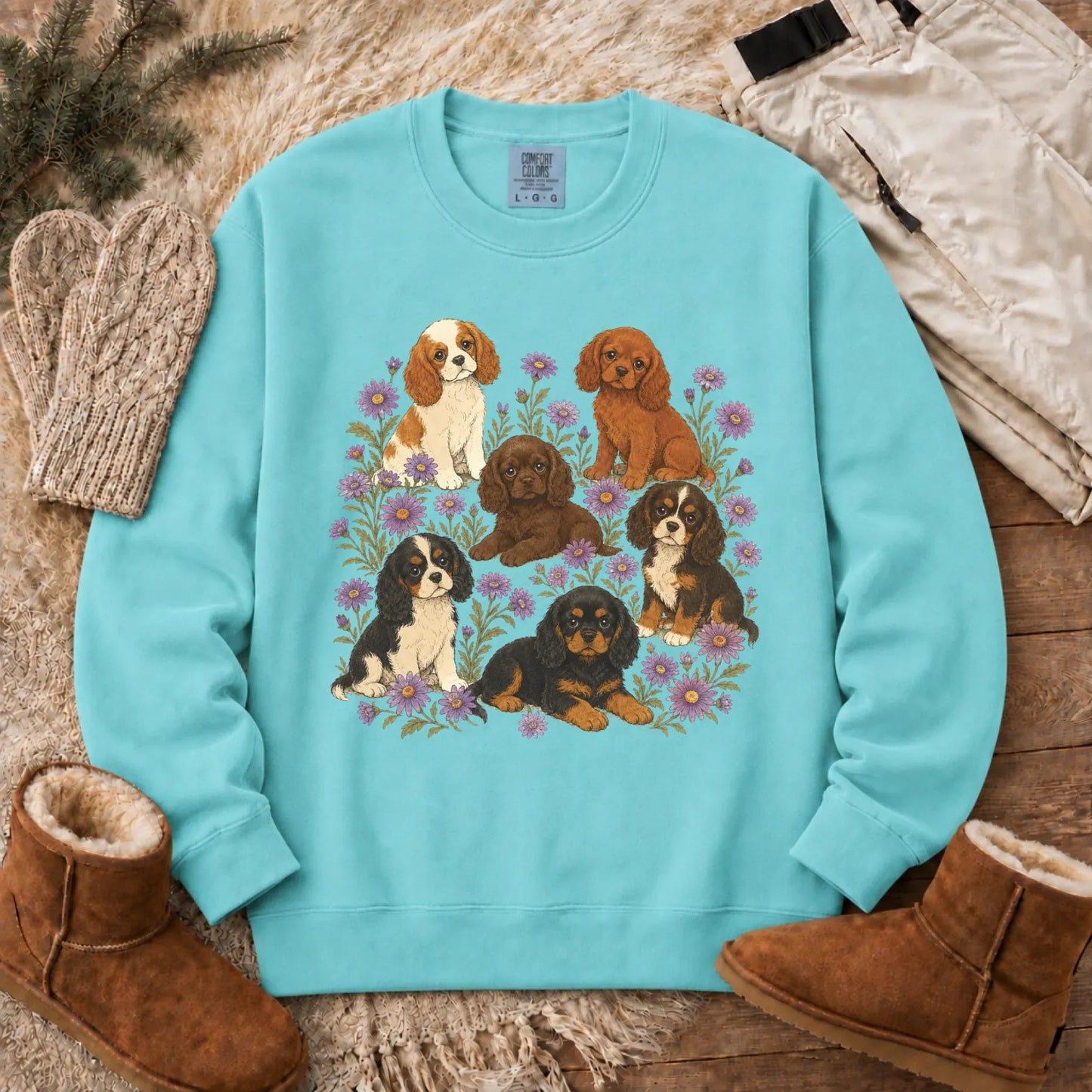Cavalier Puppies Butterflies Unisex Sweatshirt Chalky Mint