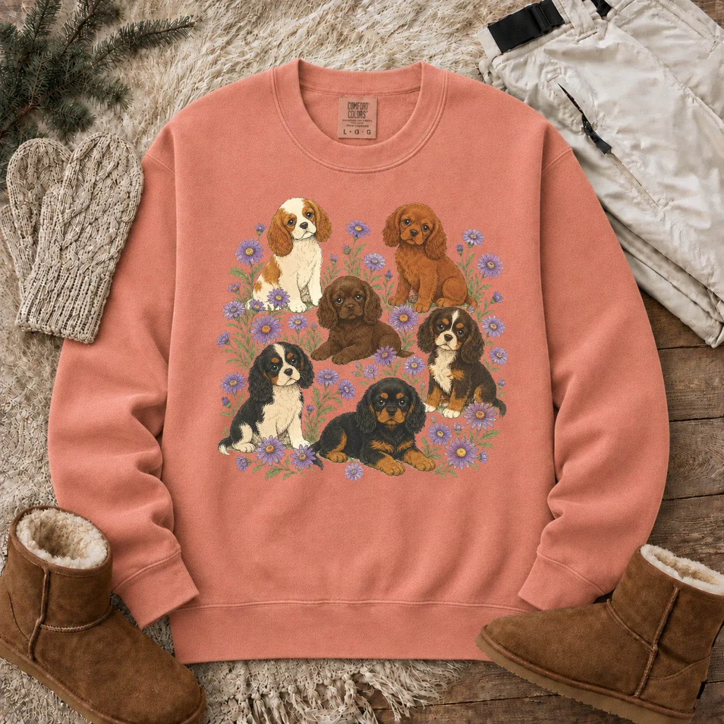 Cavalier Puppies Butterflies Unisex Sweatshirt Terracotta