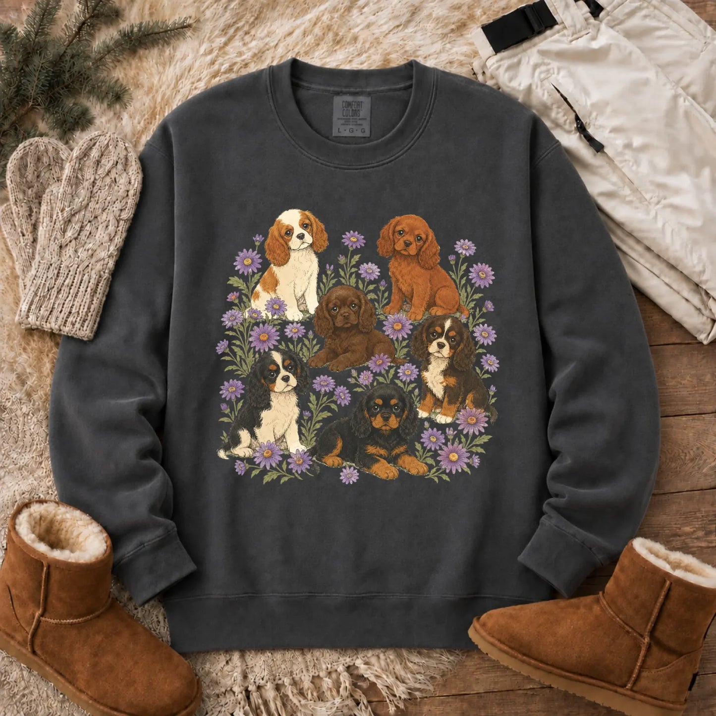 Cavalier Puppies Butterflies Unisex Sweatshirt Pepper