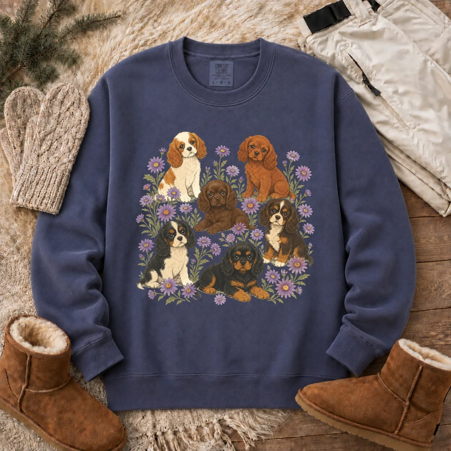 Cavalier Puppies Butterflies Unisex Sweatshirt Denim