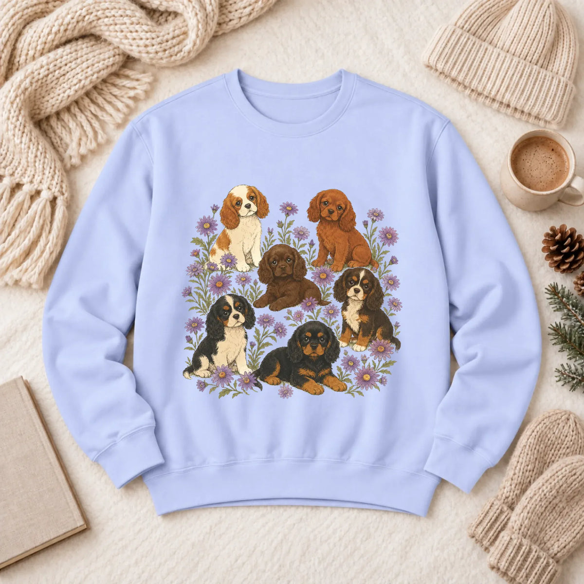 Cavalier Puppies Butterflies Unisex Sweatshirt Hydrangea
