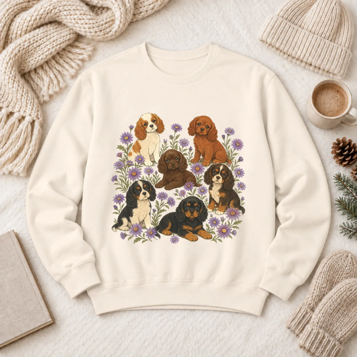 Cavalier Puppies Butterflies Unisex Sweatshirt Ivory