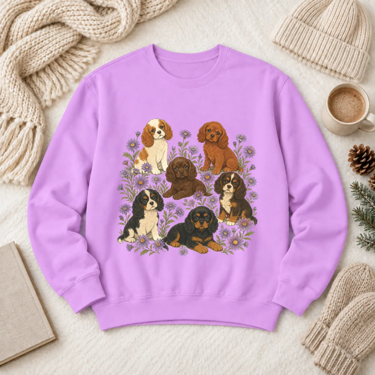 Cavalier Puppies Butterflies Unisex Sweatshirt Neon Violet