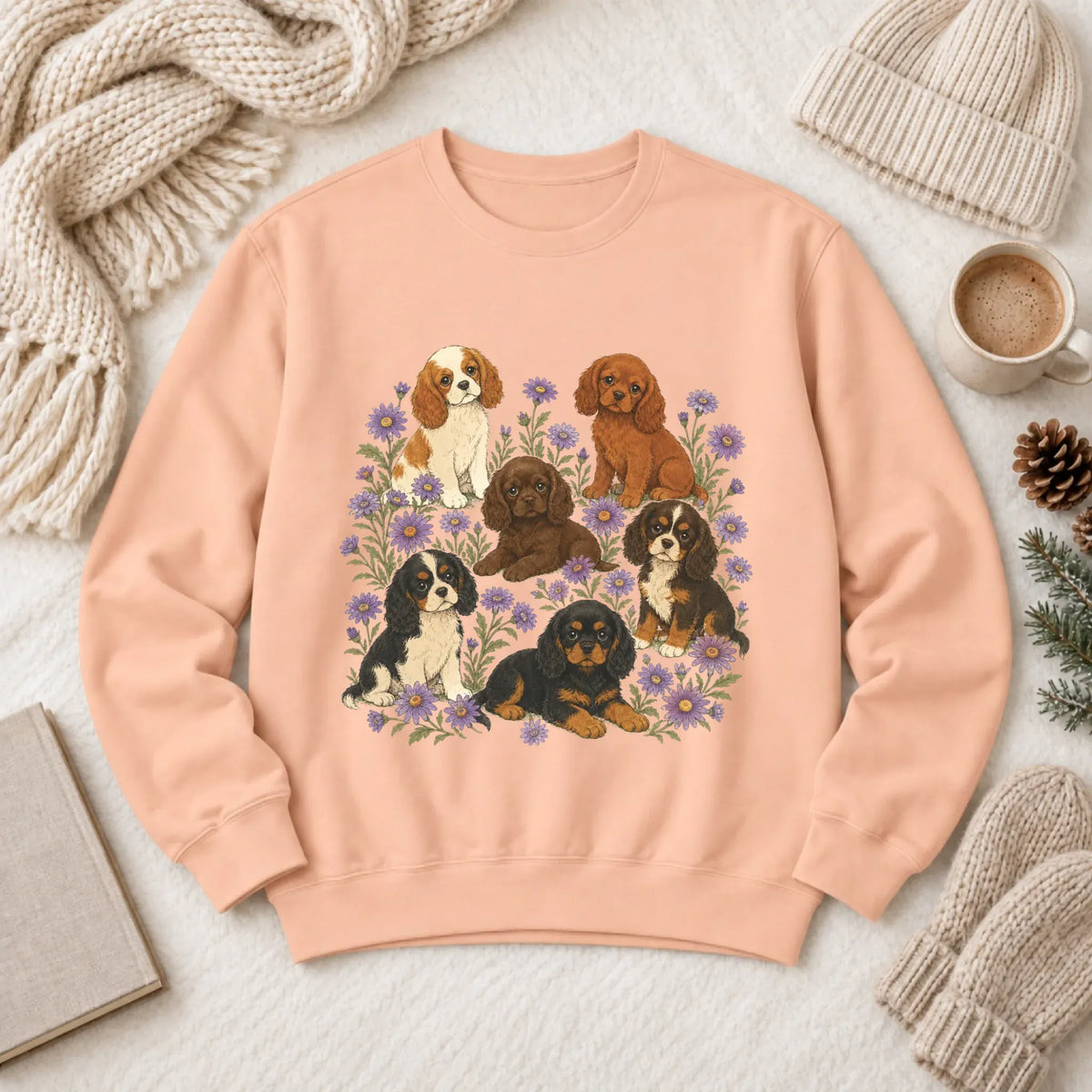 Cavalier Puppies Butterflies Unisex Sweatshirt Peachy