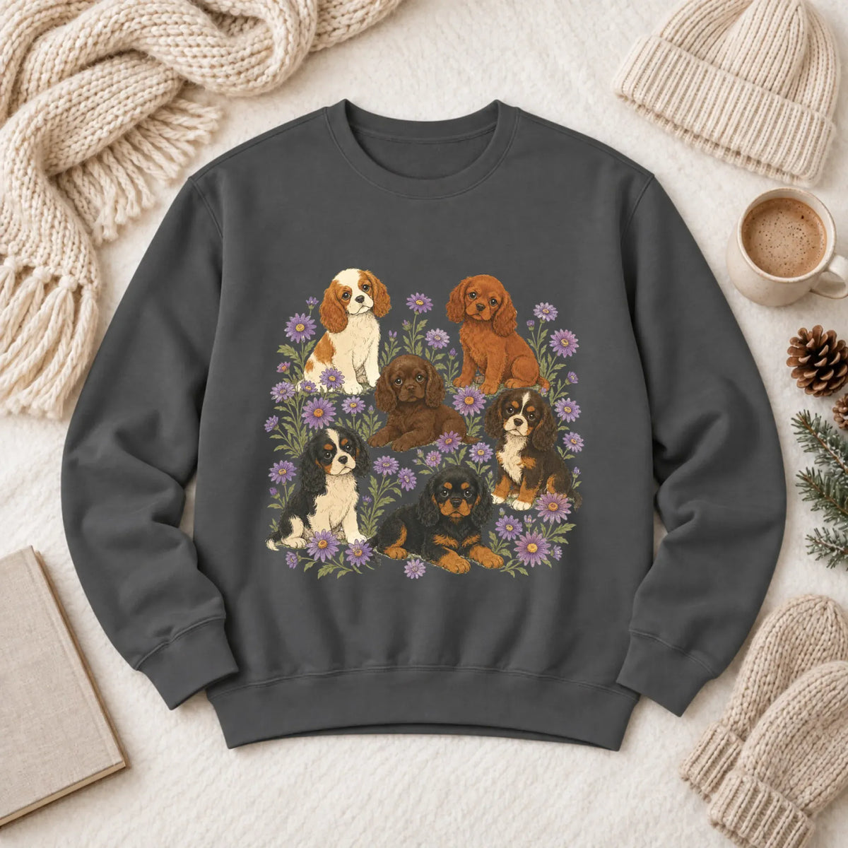 Cavalier Puppies Butterflies Unisex Sweatshirt Pepper