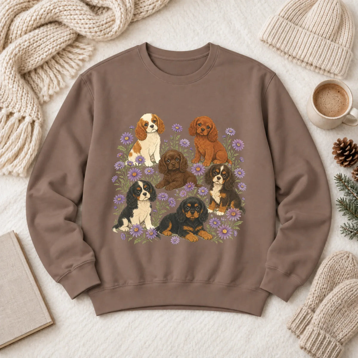 Cavalier Puppies Butterflies Unisex Sweatshirt Espresso