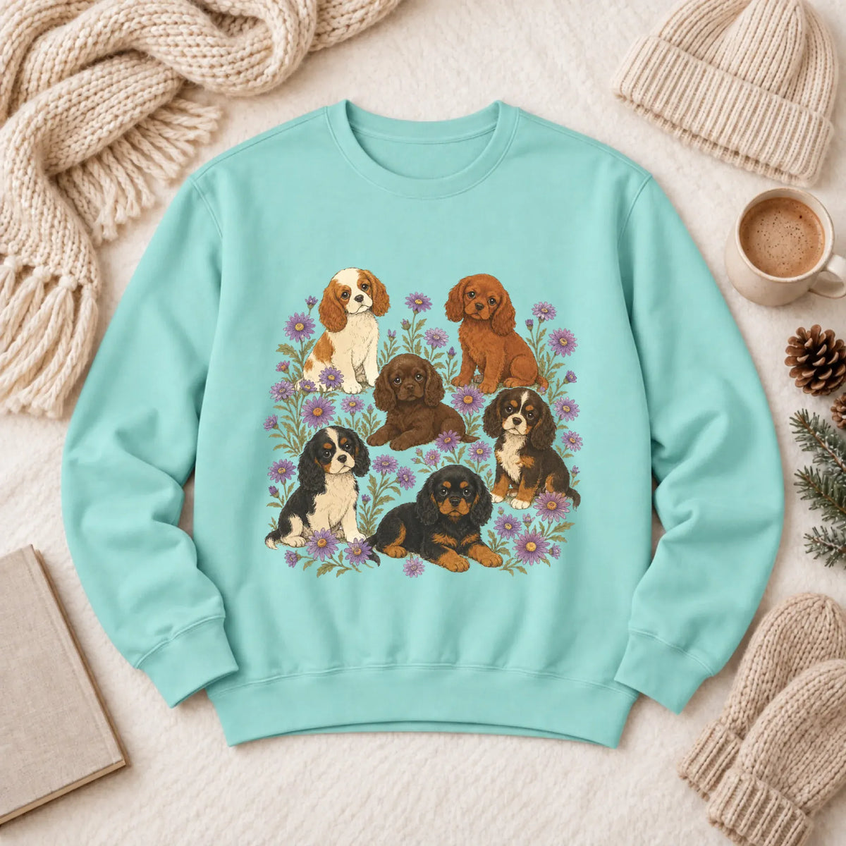 Cavalier Puppies Butterflies Unisex Sweatshirt Chalky Mint