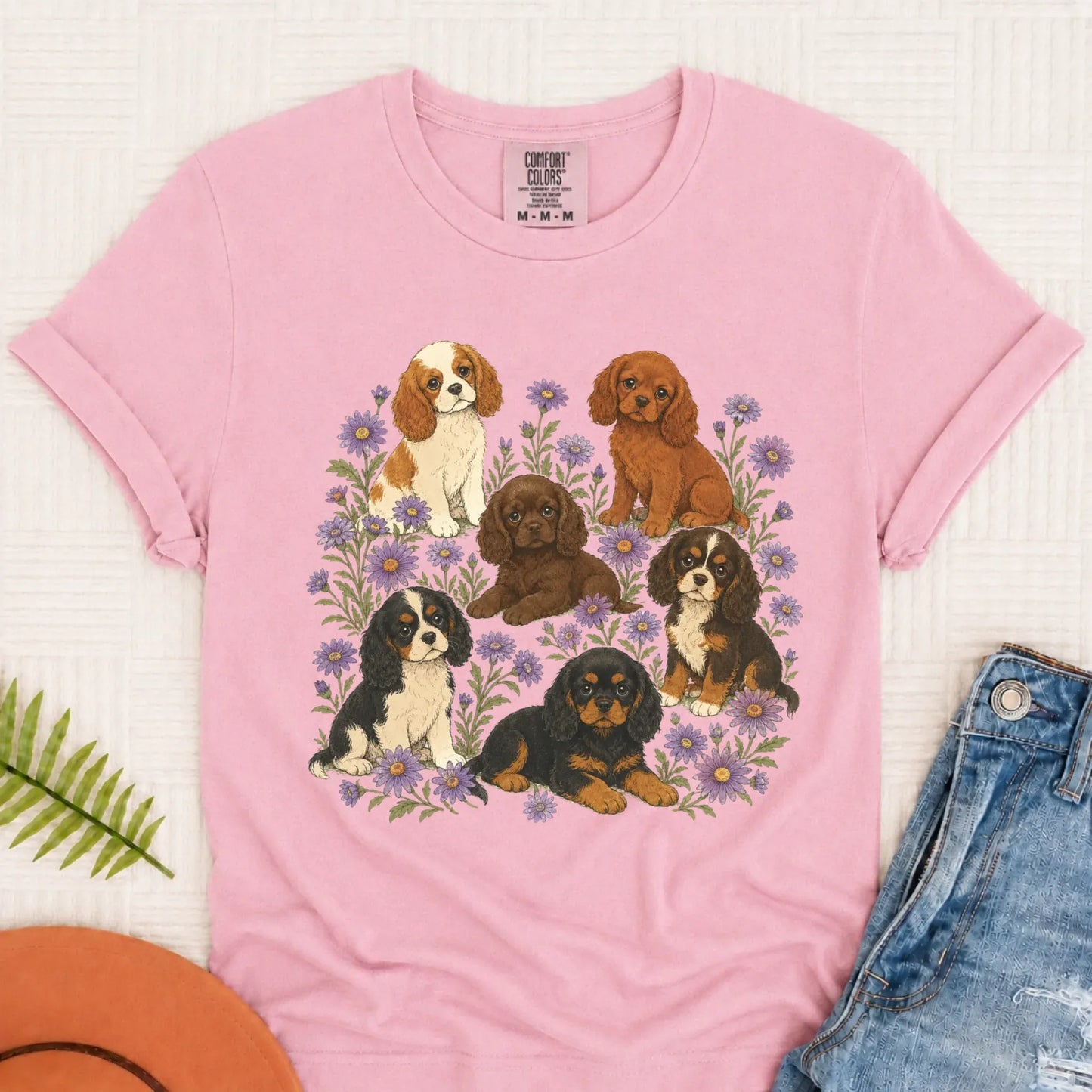 Cavalier Puppies Butterflies Unisex TShirt Blossom