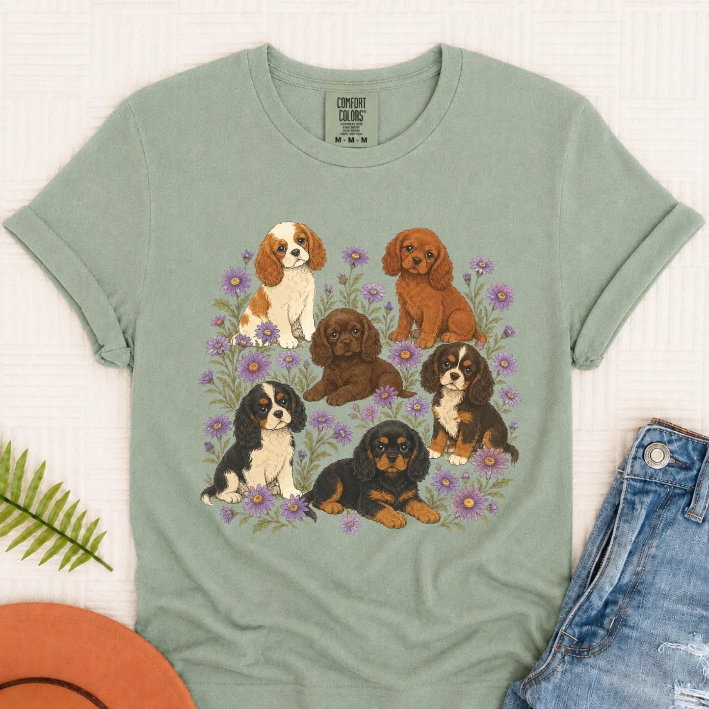 Cavalier Puppies Butterflies Unisex TShirt Bay