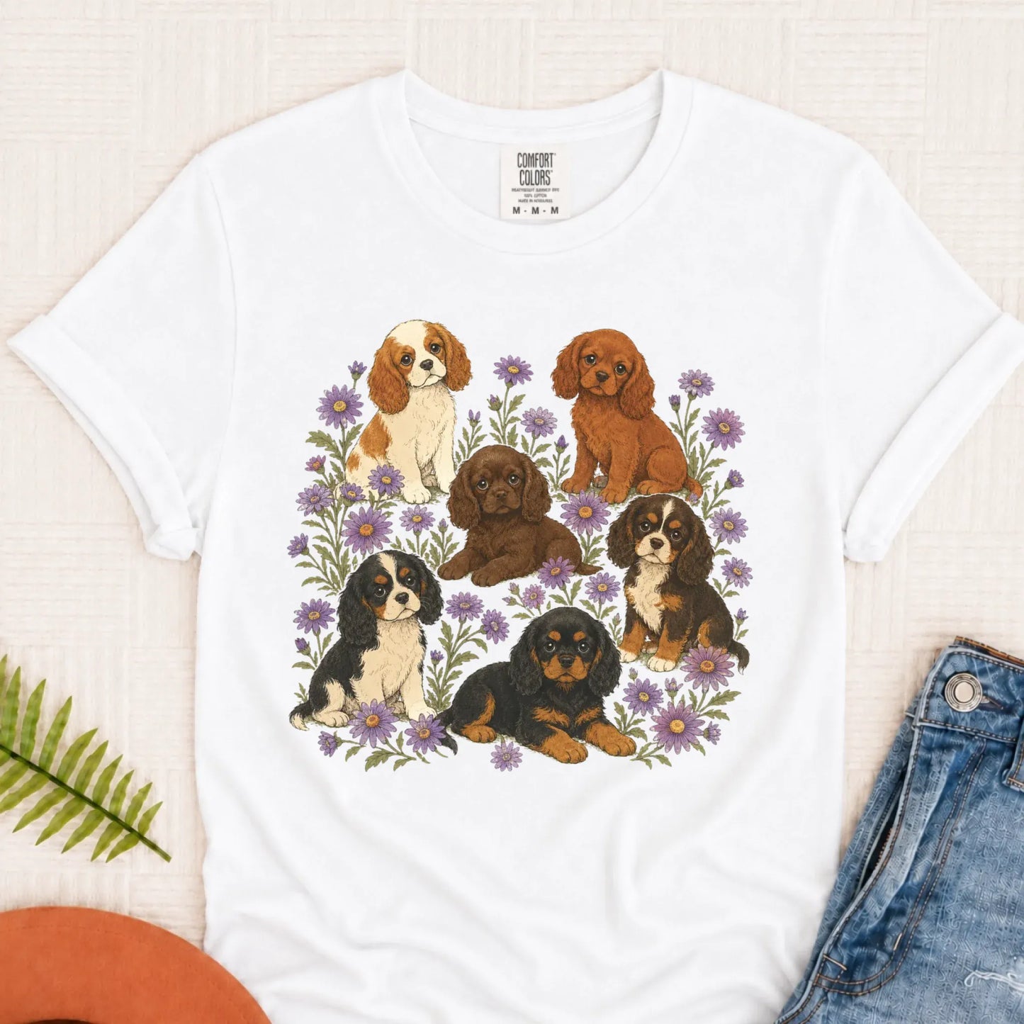 Cavalier Puppies Butterflies Unisex TShirt White