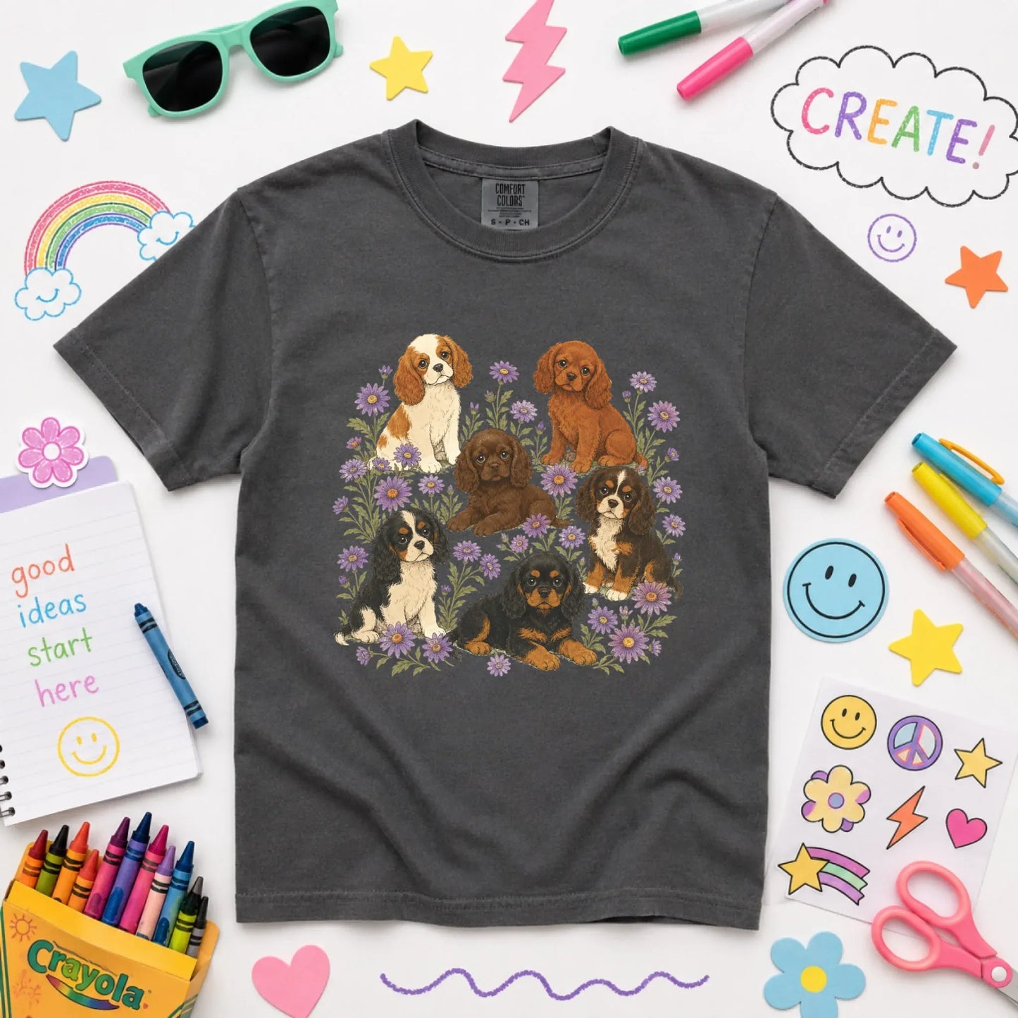 Cavalier Puppies Butterflies YOUTH Unisex TShirt Pepper