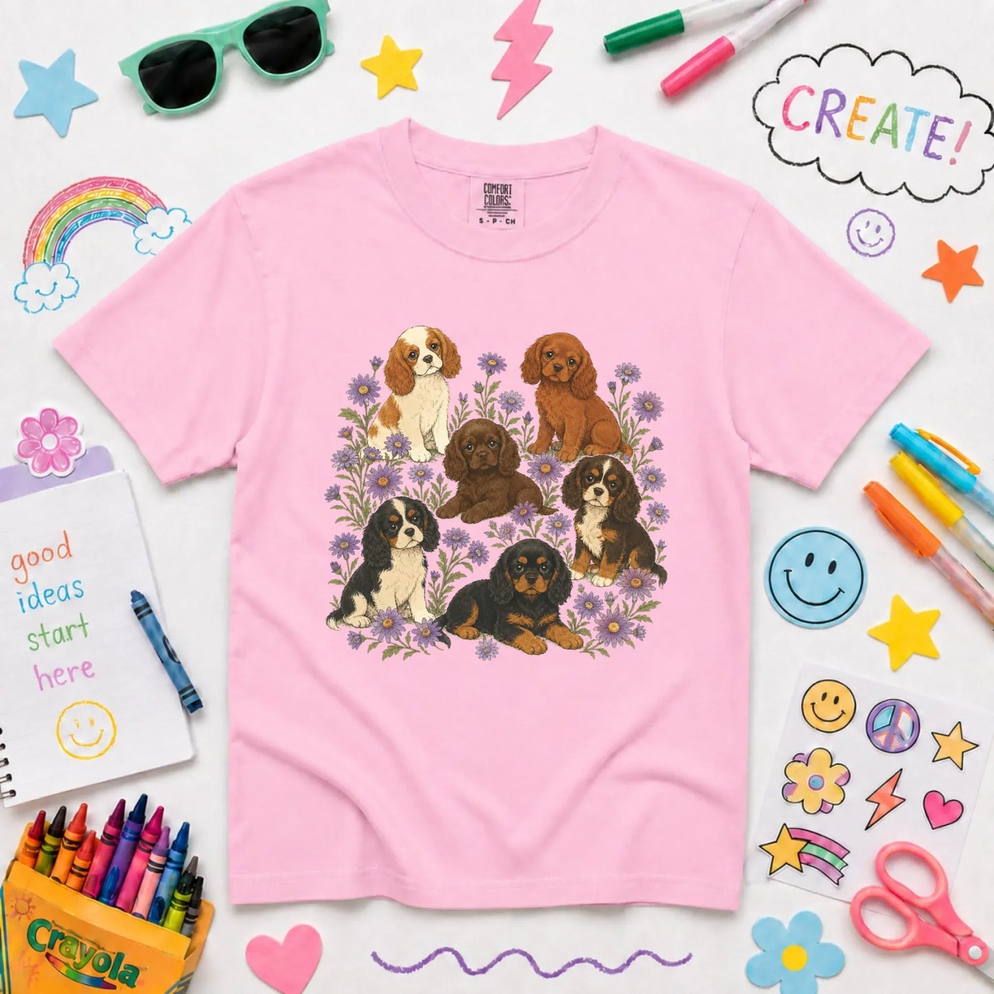 Cavalier Puppies Butterflies YOUTH Unisex TShirt Blossom