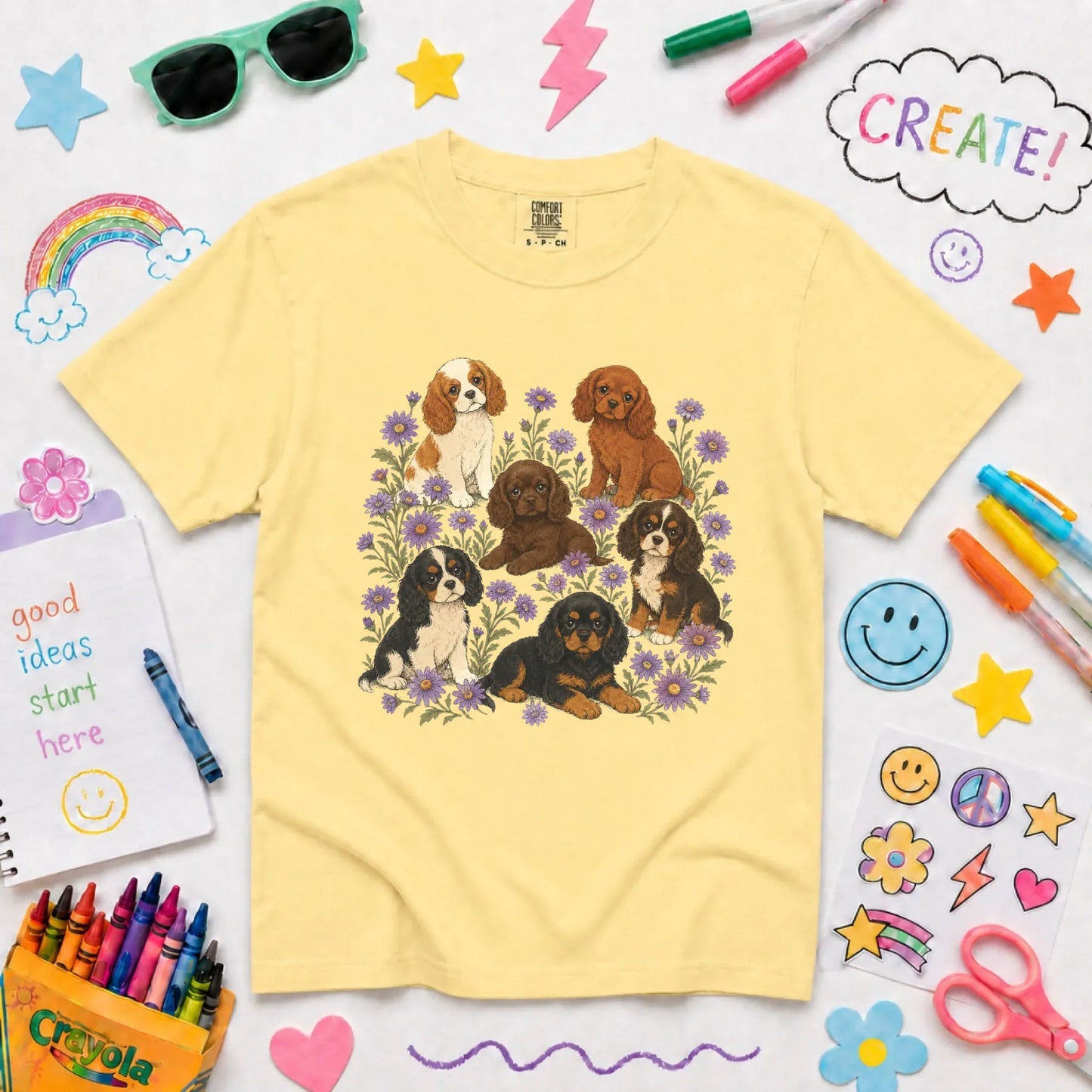 Cavalier Puppies Butterflies YOUTH Unisex TShirt Butter