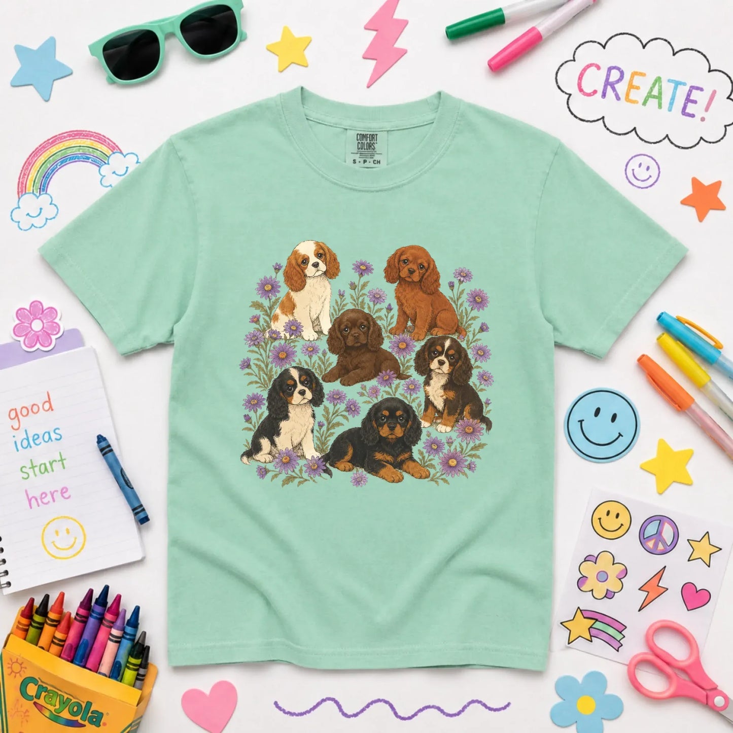 Cavalier Puppies Butterflies YOUTH Unisex TShirt Island Reef