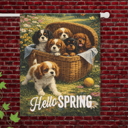 Personalized Puppies Hello Spring Garden Flag 24.5'' × 32''