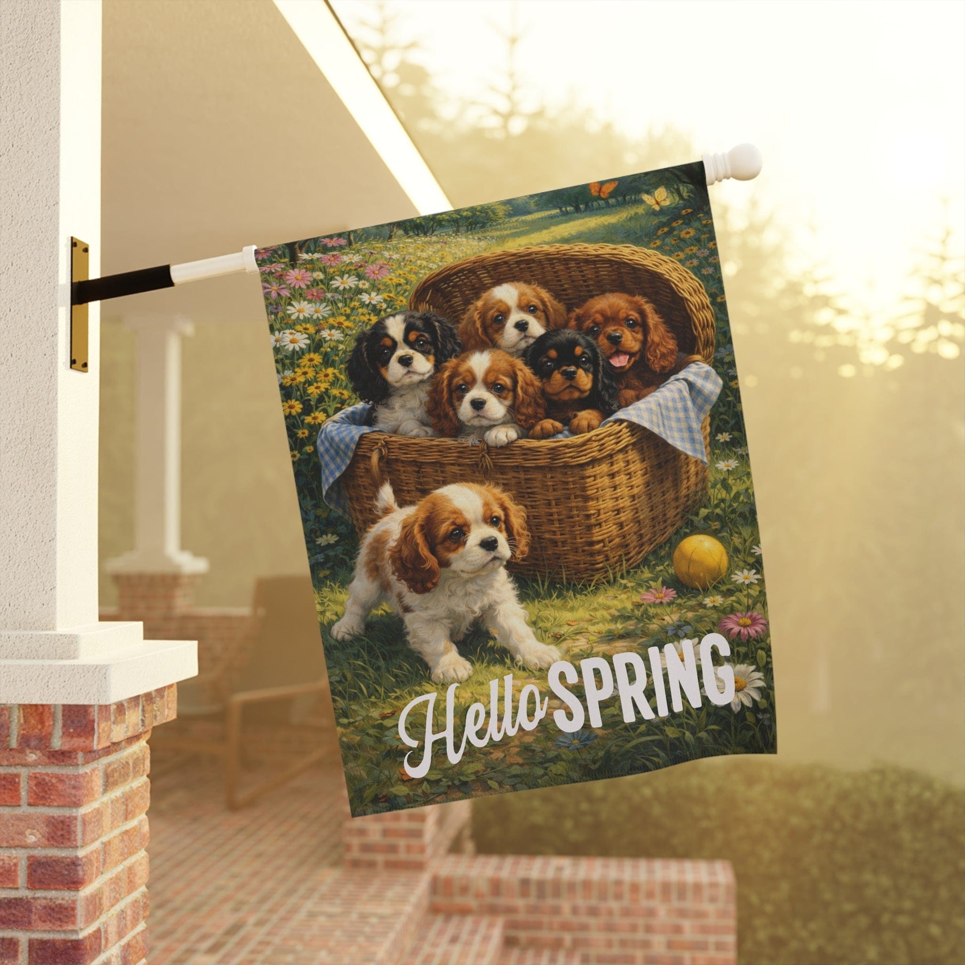 Personalized Puppies Hello Spring Garden Flag