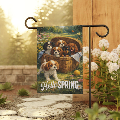 Personalized Puppies Hello Spring Garden Flag
