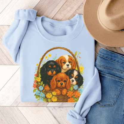 Cavalier Puppy Basket Unisex Sweatshirt Light Blue