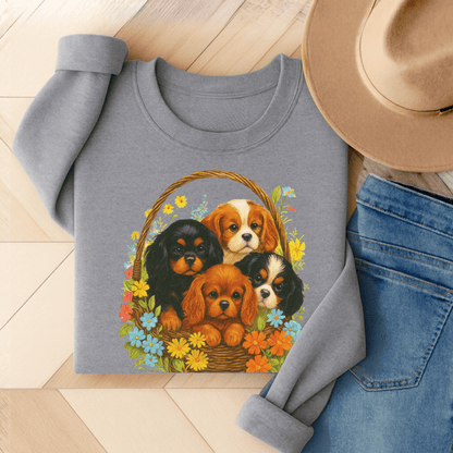 Cavalier Puppy Basket Unisex Sweatshirt Sport Grey