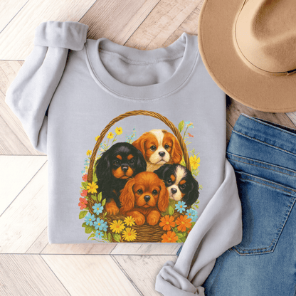 Cavalier Puppy Basket Unisex Sweatshirt Ash