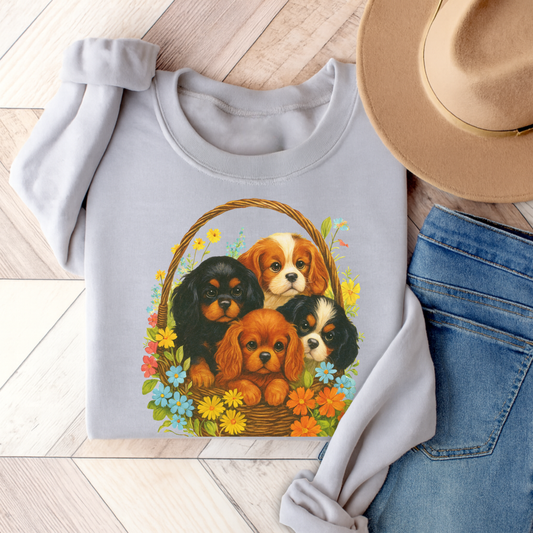 Cavalier Puppy Basket Unisex Sweatshirt Ash