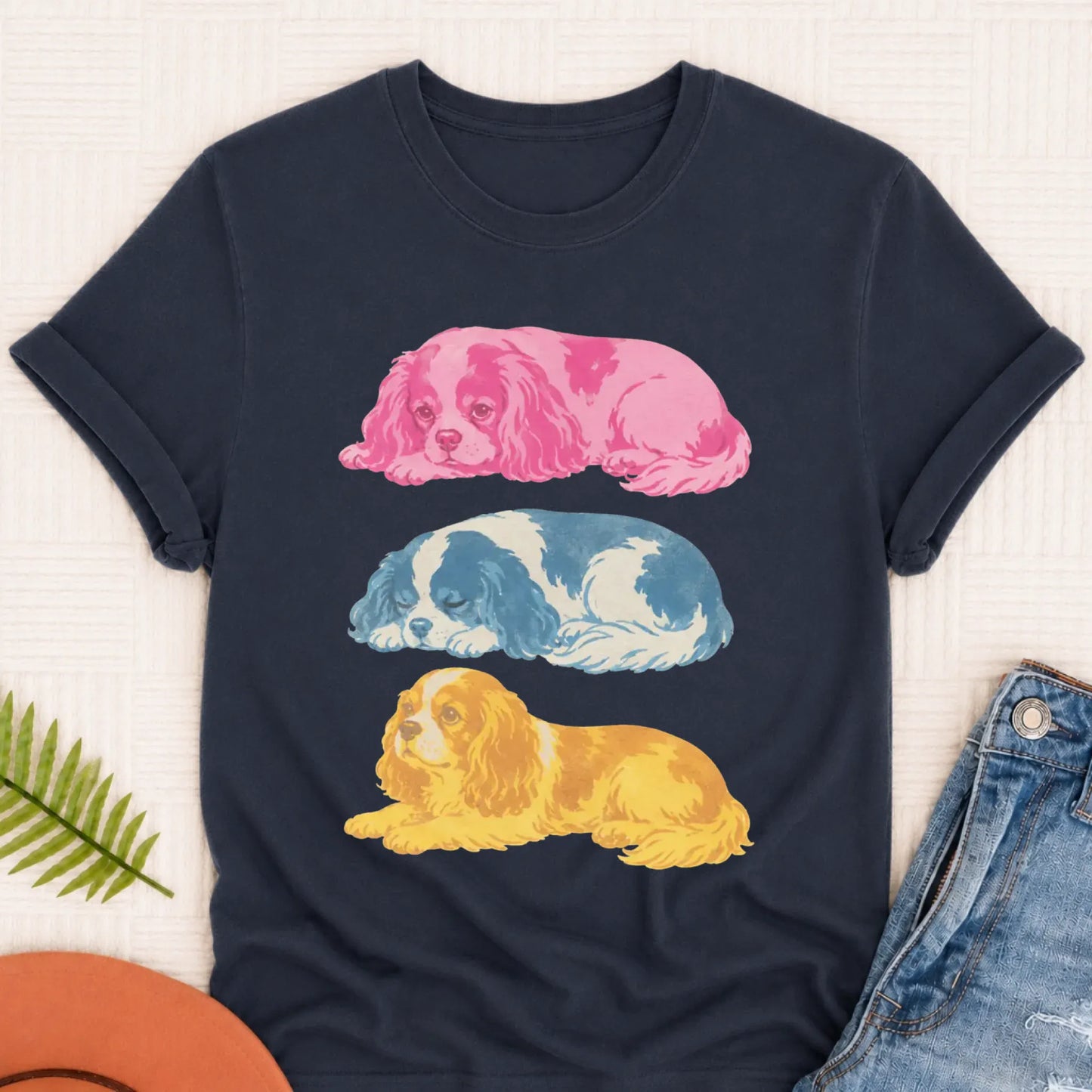 Cavalier Retro Risoprint Style Unisex TShirt Navy