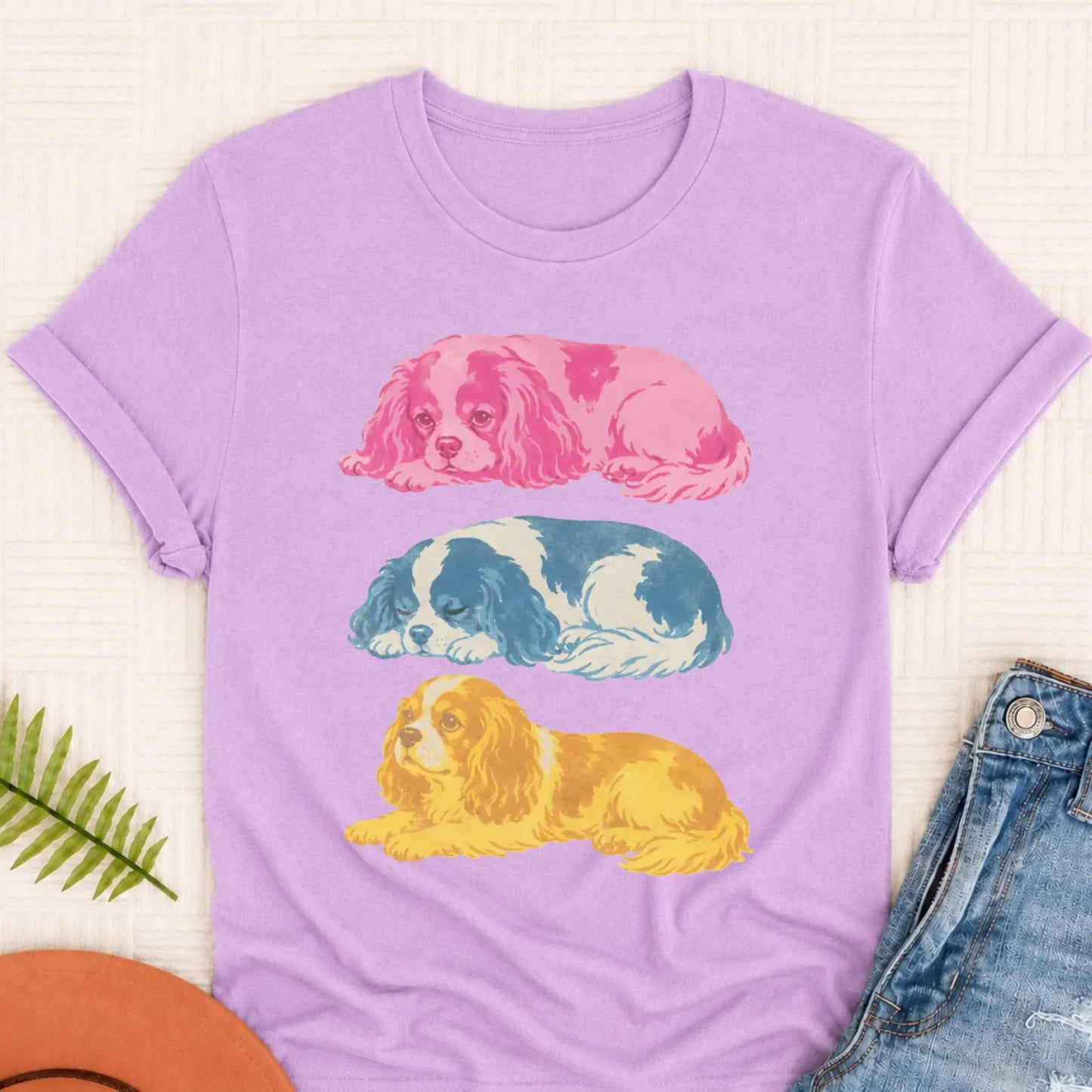 Cavalier Retro Risoprint Style Unisex TShirt Orchid