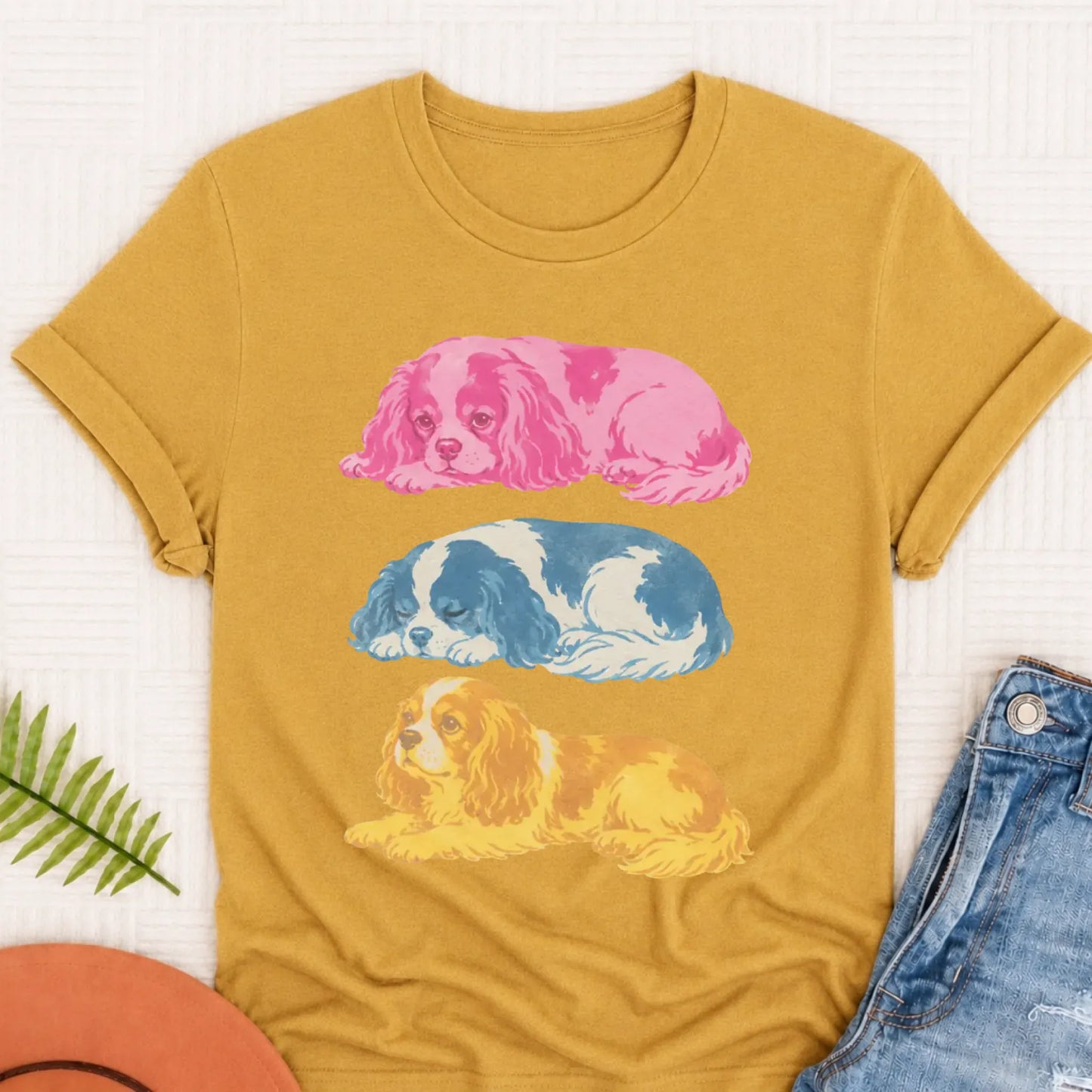 Cavalier Retro Risoprint Style Unisex TShirt Mustard