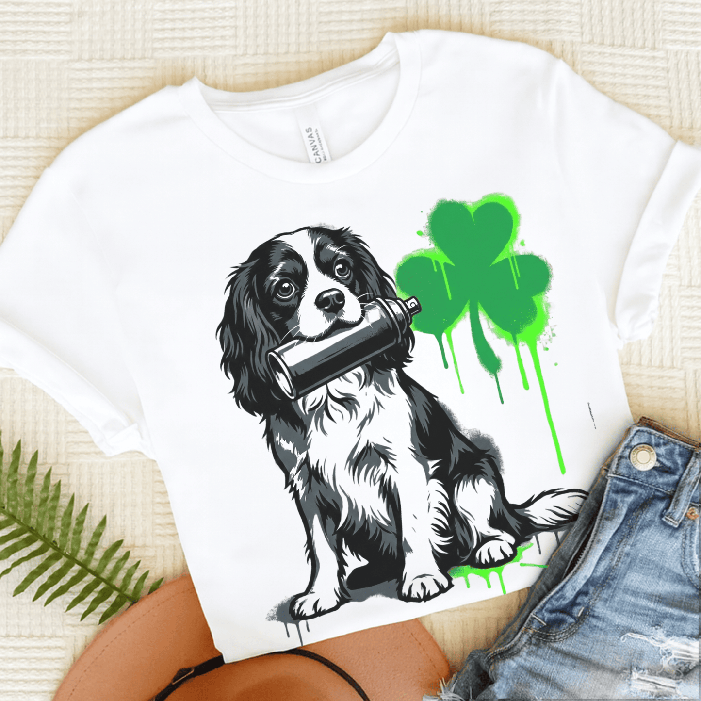Cavalier Shamrock Graffiti Unisex Tshirt White