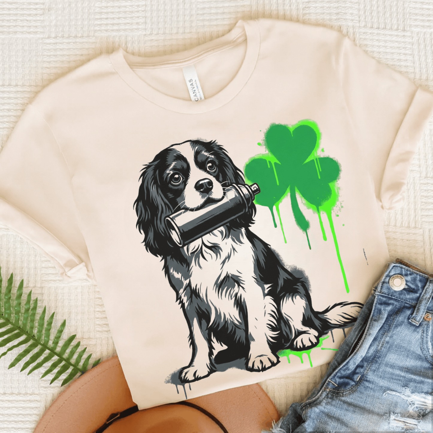 Cavalier Shamrock Graffiti Unisex Tshirt Natural