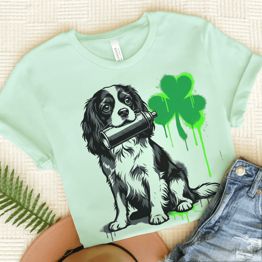 Cavalier Shamrock Graffiti Unisex Tshirt Heather Mint