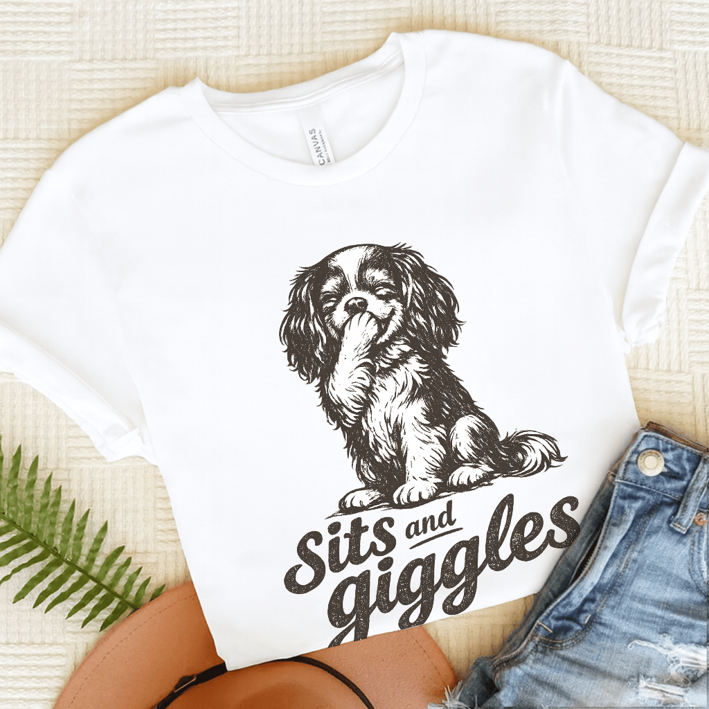 Cavalier Sits and Giggles Unisex TShirt White