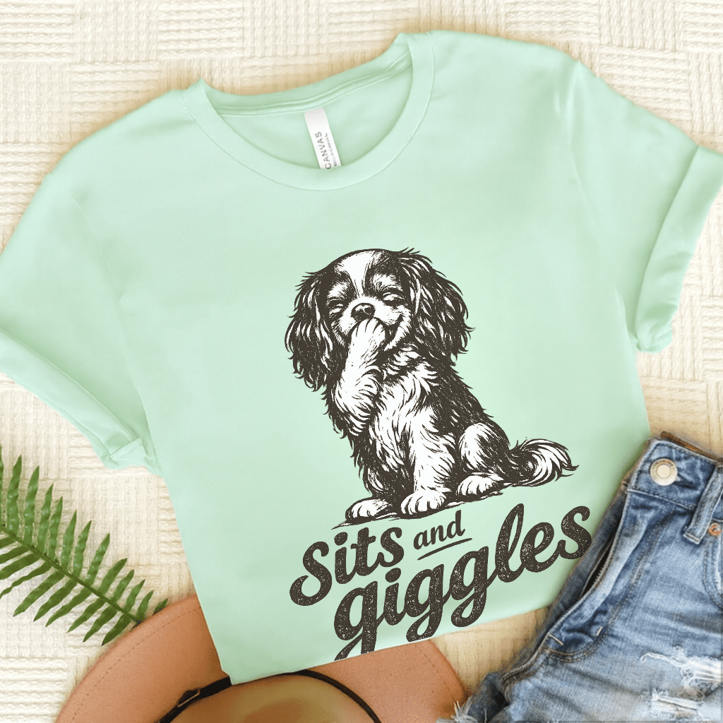 Cavalier Sits and Giggles Unisex TShirt Heather Mint