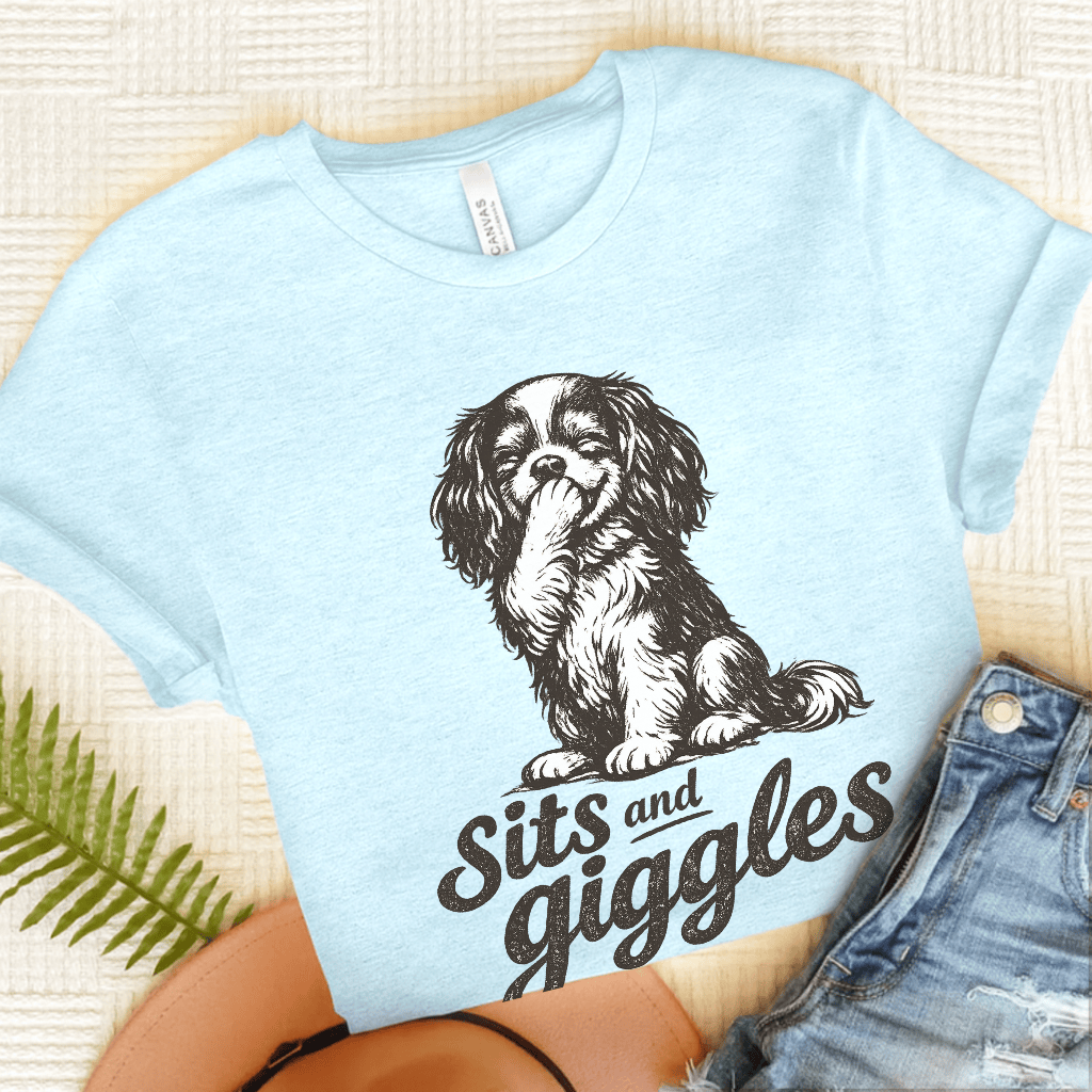 Cavalier Sits and Giggles Unisex TShirt Heather Ice Blue