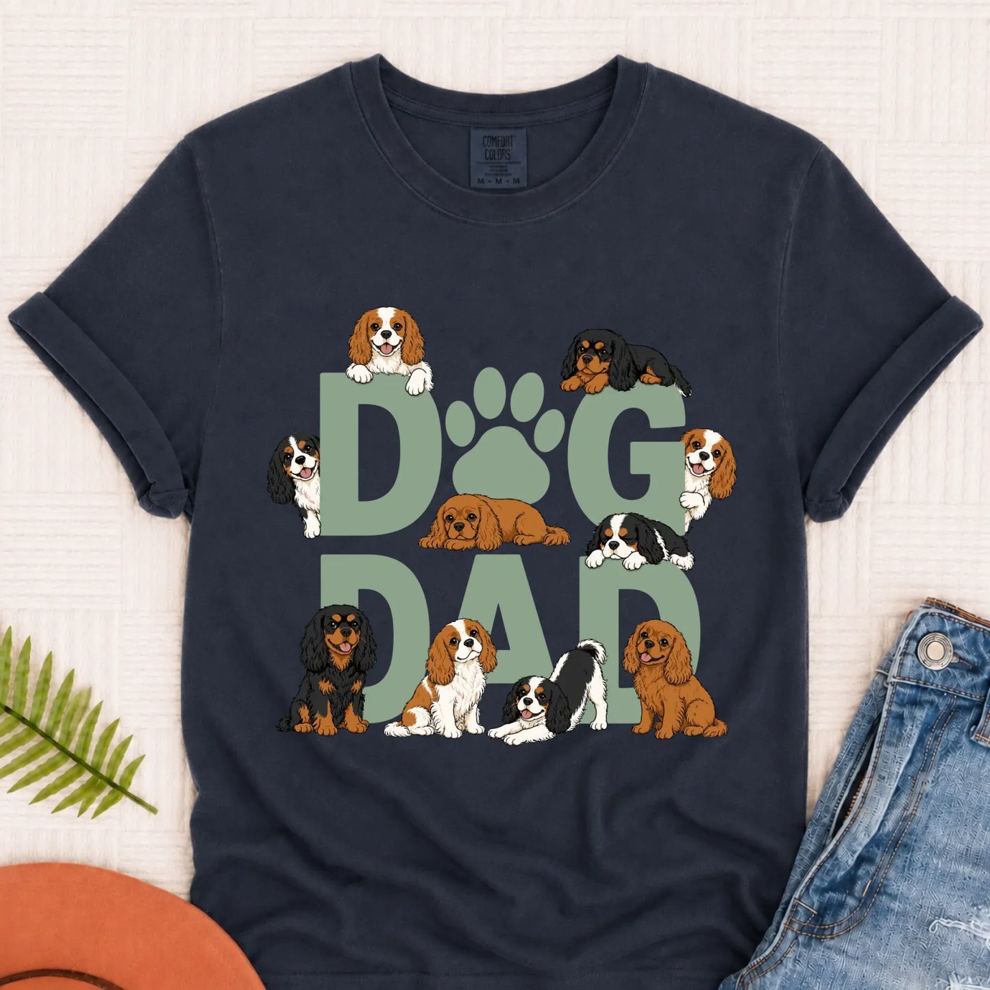 Cavalier Spaniel Fathers Day Dog Dad Unisex TShirt Navy